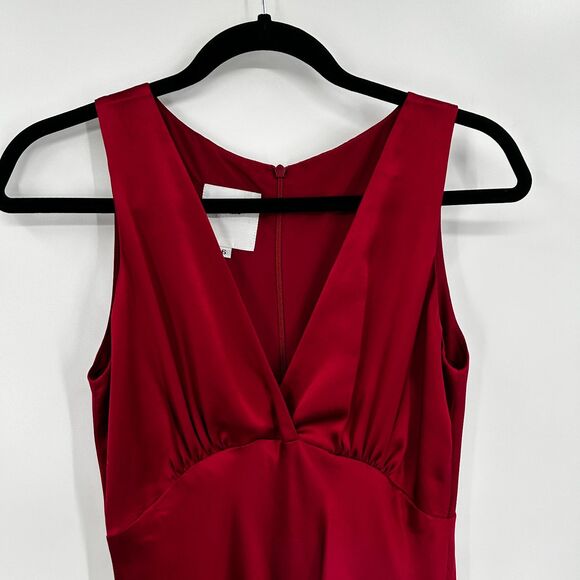 LYNN LUGO Red 100% Silk V-Neck Sleeveless Pleated Y2K Midi Slip Dress Size 6 - Picture 3 of 7